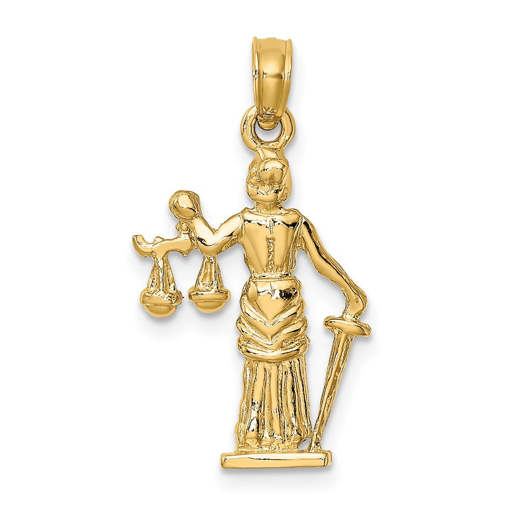 14k Yellow Gold 3-D Lady of Justice w/Moveable Scales Pendant