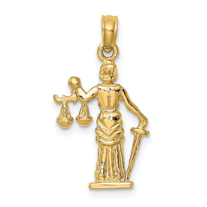 14k Yellow Gold 3-D Lady of Justice w/Moveable Scales Pendant