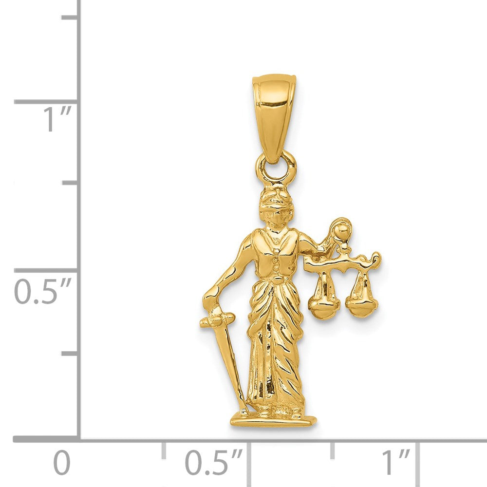 14k Yellow Gold 3-D Lady of Justice w/Moveable Scales Pendant