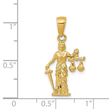 14k Yellow Gold 3-D Lady of Justice w/Moveable Scales Pendant