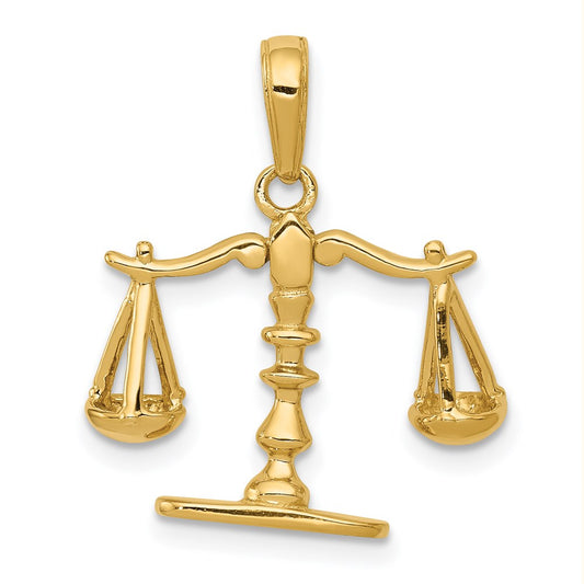 14k Yellow Gold 3-D Moveable Scales of Justice Pendant