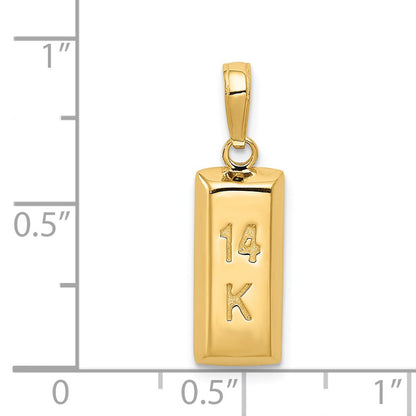14k Yellow Gold 3D Gold Bar Pendant