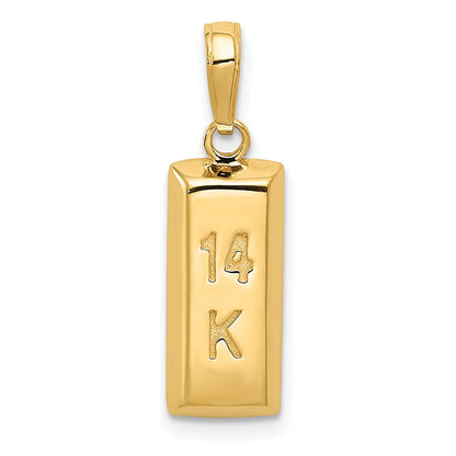 14k Yellow Gold 3D Gold Bar Pendant
