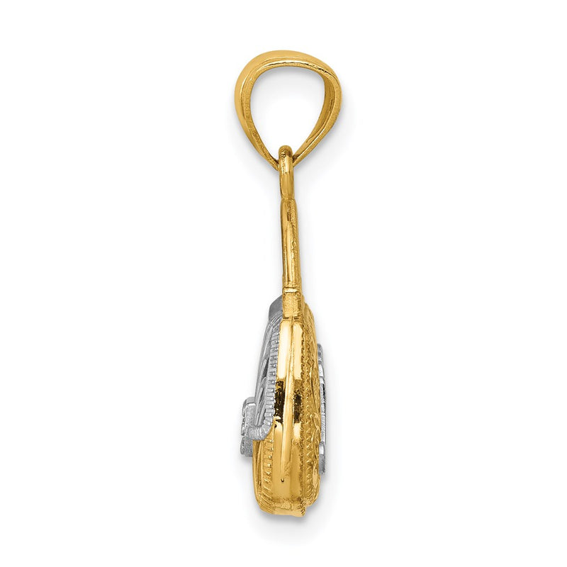 14k Yellow & Rhodium Gold w/Rhodium 3D Reversible Mom Handbag Pendant