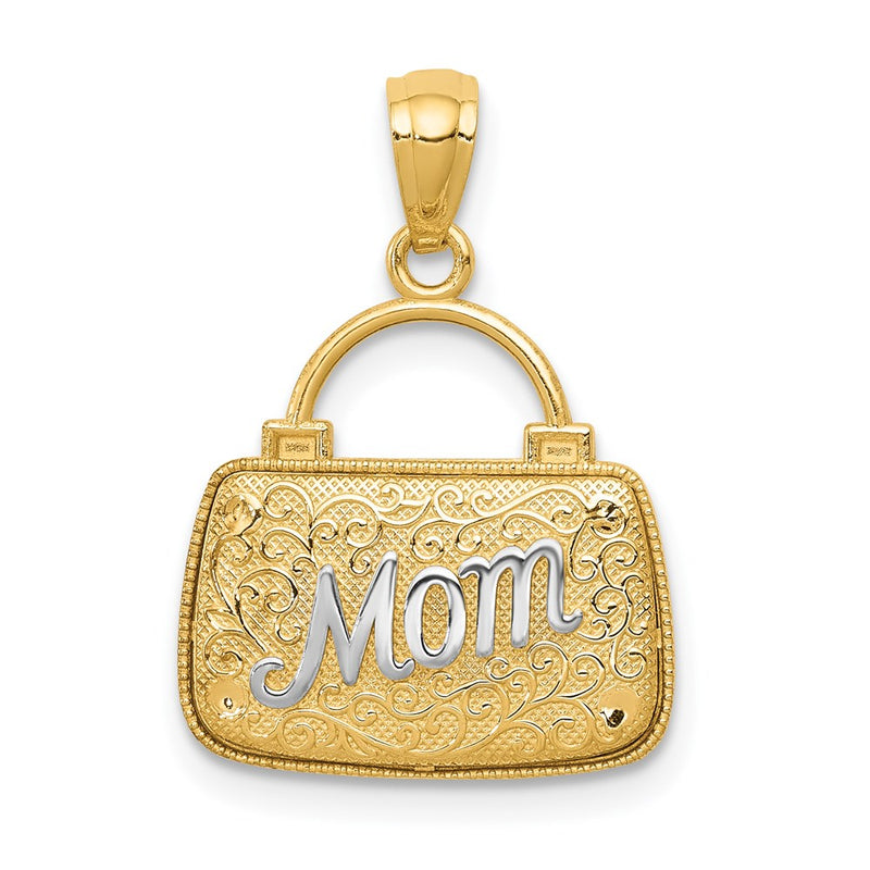 14k Yellow & Rhodium Gold w/Rhodium 3D Reversible Mom Handbag Pendant