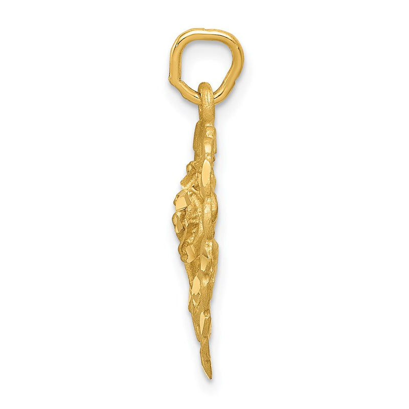 14k Yellow Gold Polished and D/C Flower in Heart Pendant