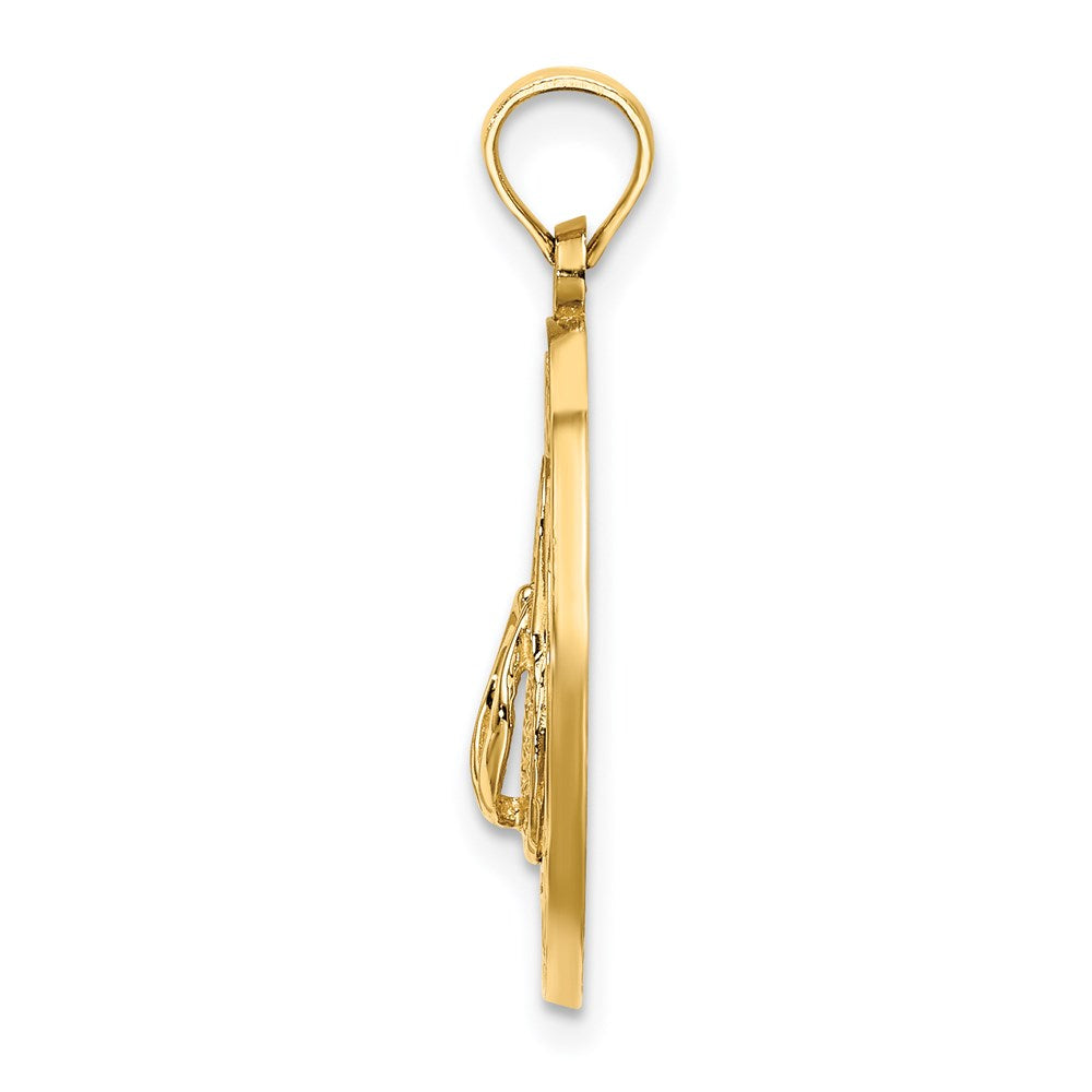 14k Yellow Gold LIFES A BEACH Circle W/Flip-Flop Charm