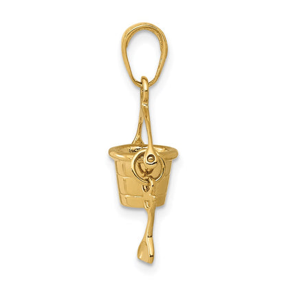 14k Yellow Gold 3-D Beach Bucket with Shovel Charm
