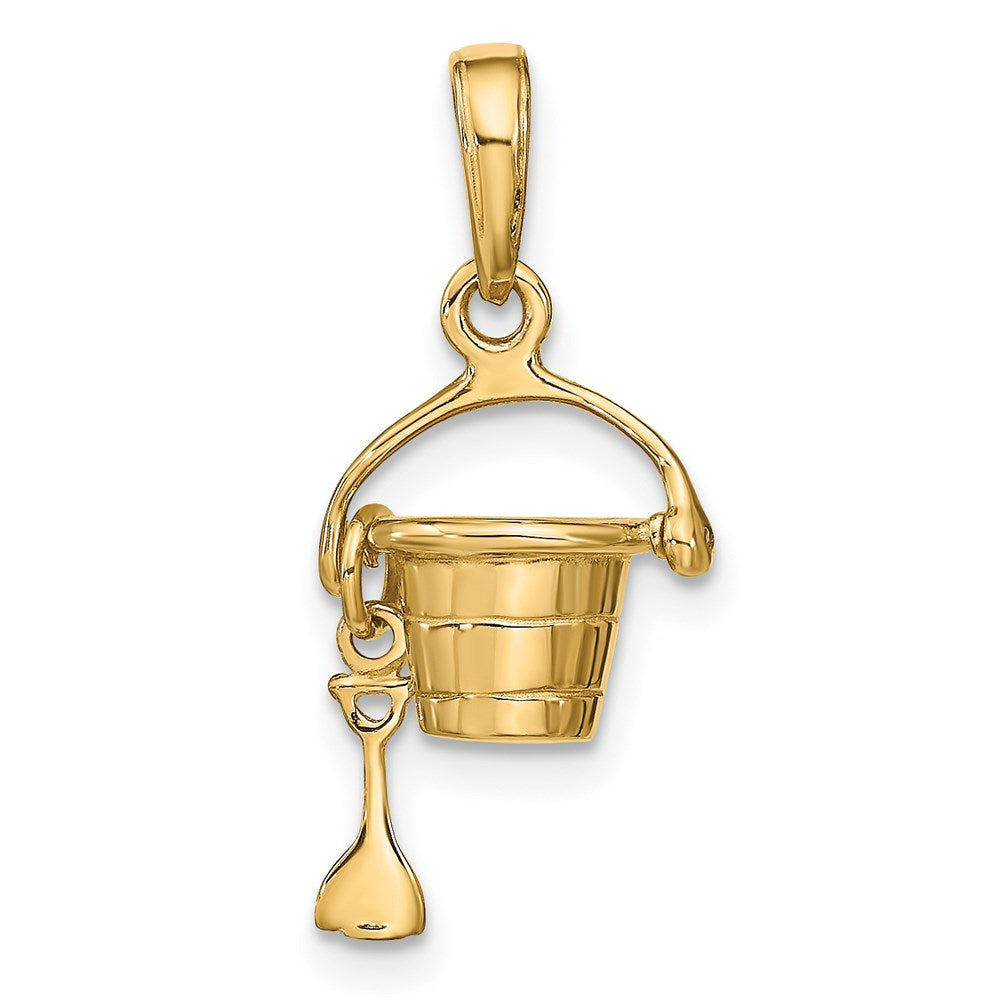 14k Yellow Gold 3-D Beach Bucket with Shovel Charm