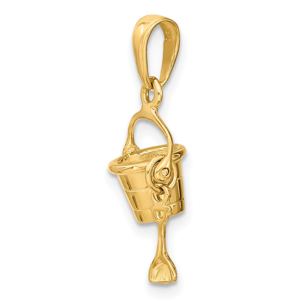 14k Yellow Gold 3-D Beach Bucket with Shovel Charm