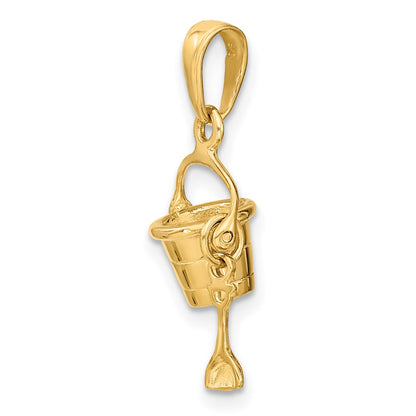 14k Yellow Gold 3-D Beach Bucket with Shovel Charm
