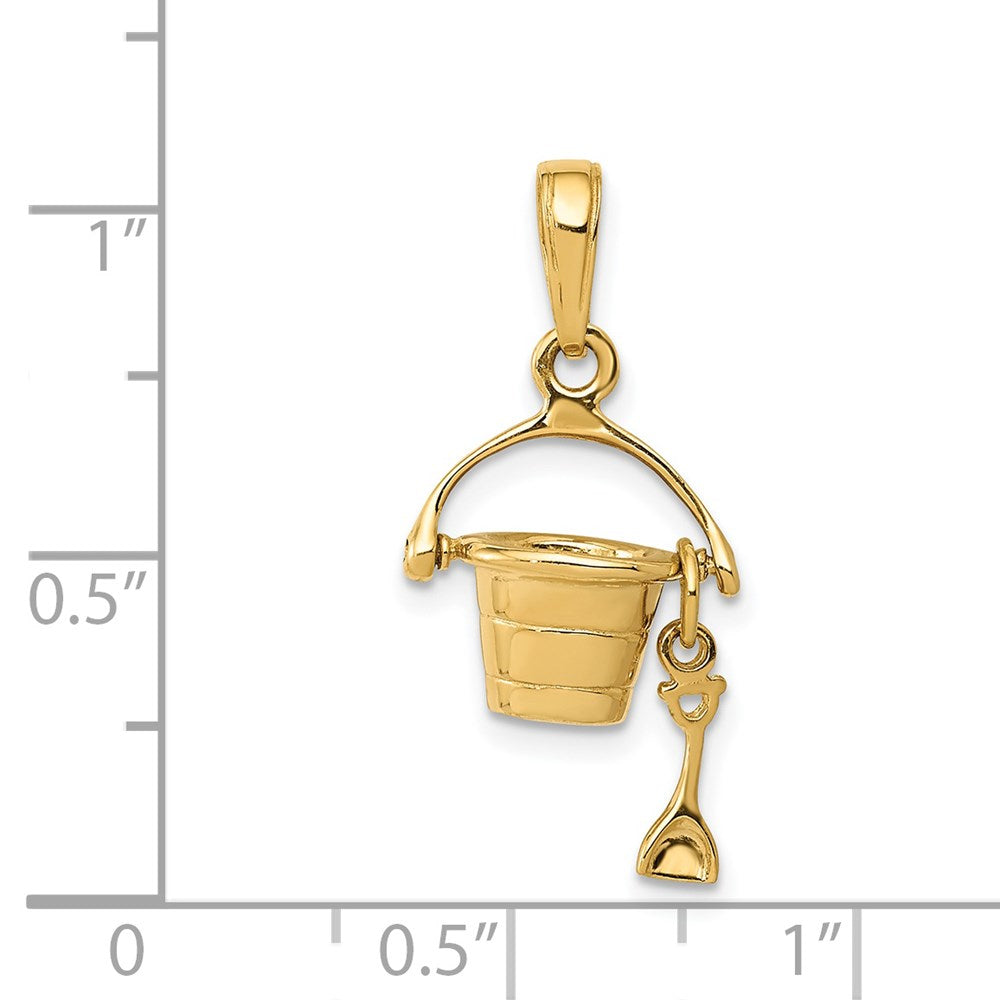 14k Yellow Gold 3-D Beach Bucket with Shovel Charm