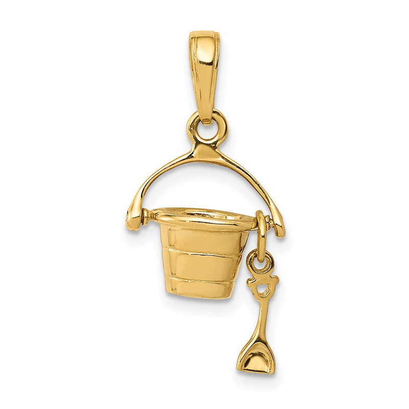 14k Yellow Gold 3-D Beach Bucket with Shovel Charm