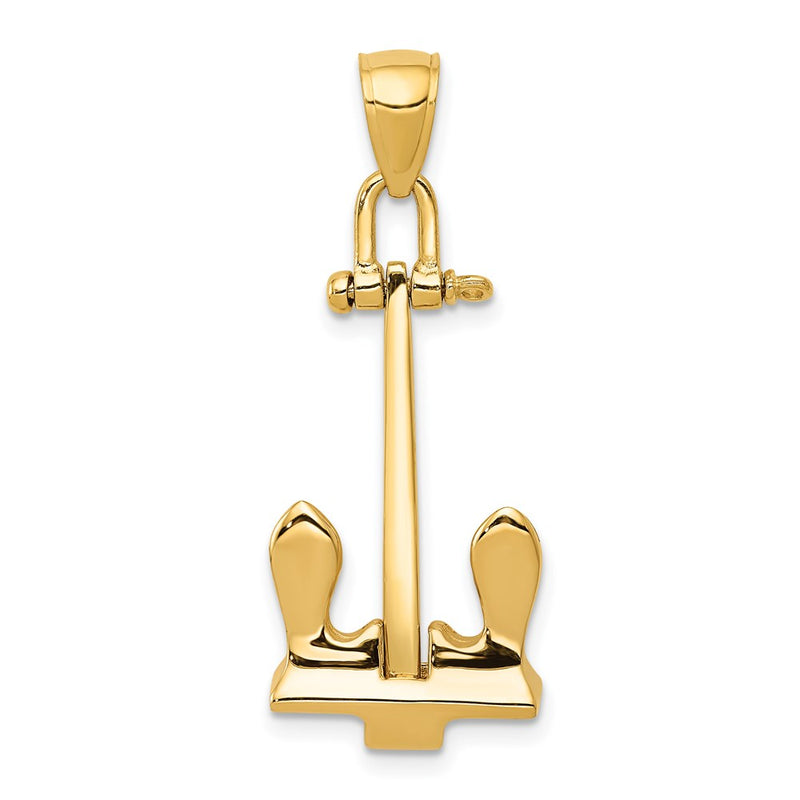 14k Yellow Gold 3-D T-Bar Style Anchor Pendant