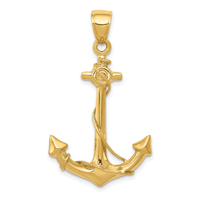 14k Yellow Gold 3-D Anchor with Rope Pendant
