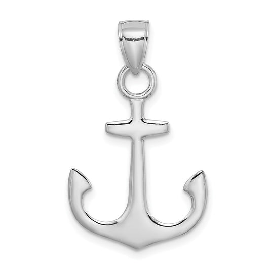 14k White Gold Polished 3-D Anchor Charm