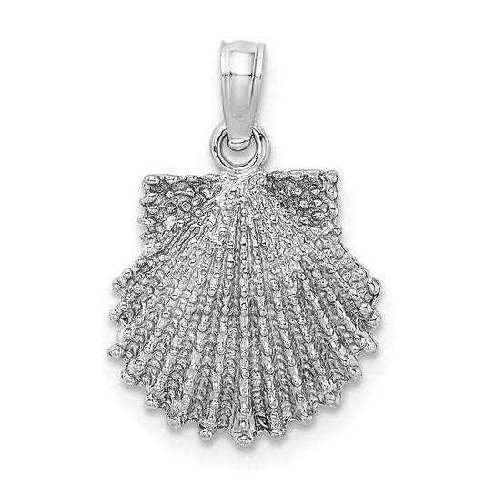 14k White Gold Textured Scallop Shell Charm