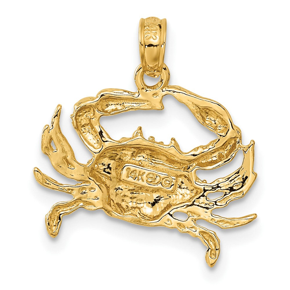 14k Yellow Gold Blue Crab Pendant