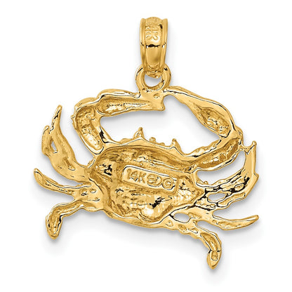 14k Yellow Gold Blue Crab Pendant