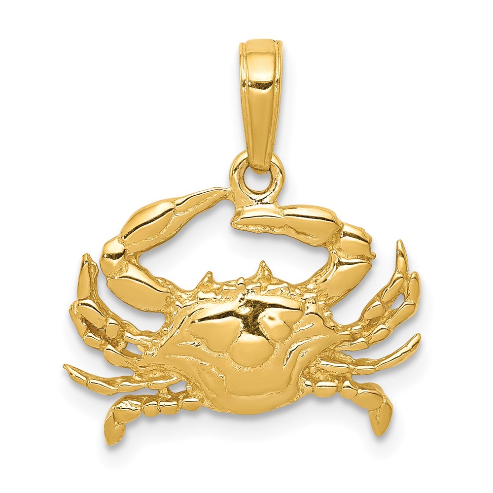 14k Yellow Gold Blue Crab Pendant