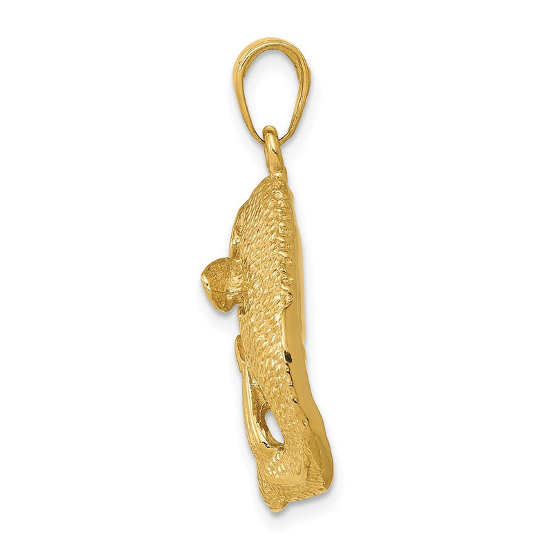 14k Yellow Gold Bass Fish Jumping Pendant