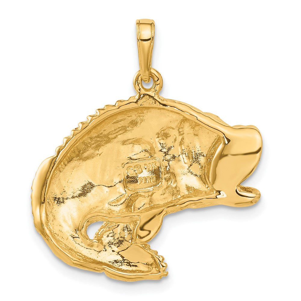 14k Yellow Gold Bass Fish Jumping Pendant