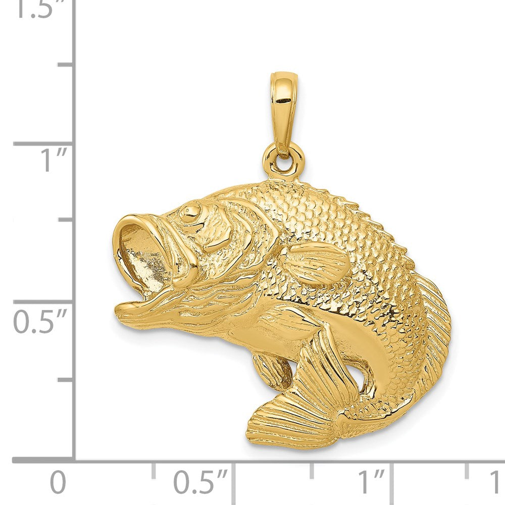 14k Yellow Gold Bass Fish Jumping Pendant