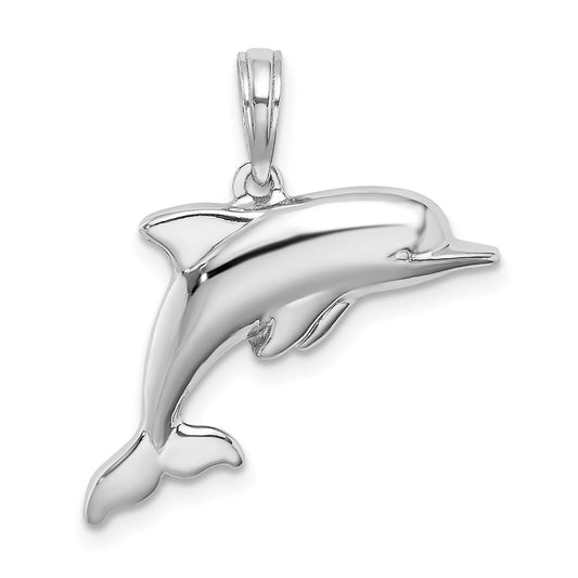 14k White Gold 3-D Puffed Dolphin Charm