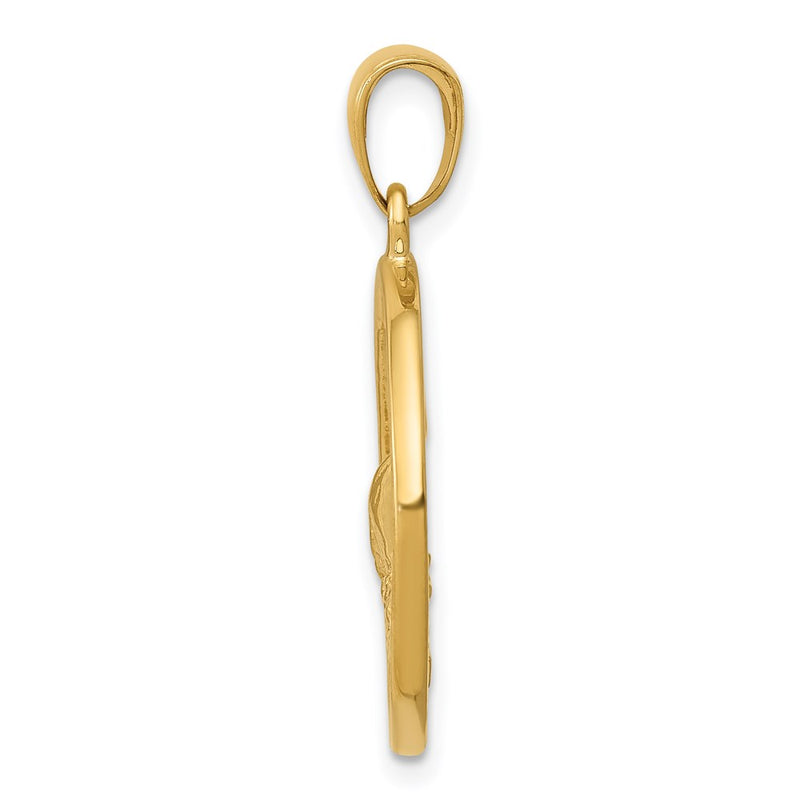 14k Yellow Gold Whale Tail in Circle with Waves Pendant