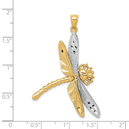 14k Yellow Gold with Rhodium Dragonfly Pendant