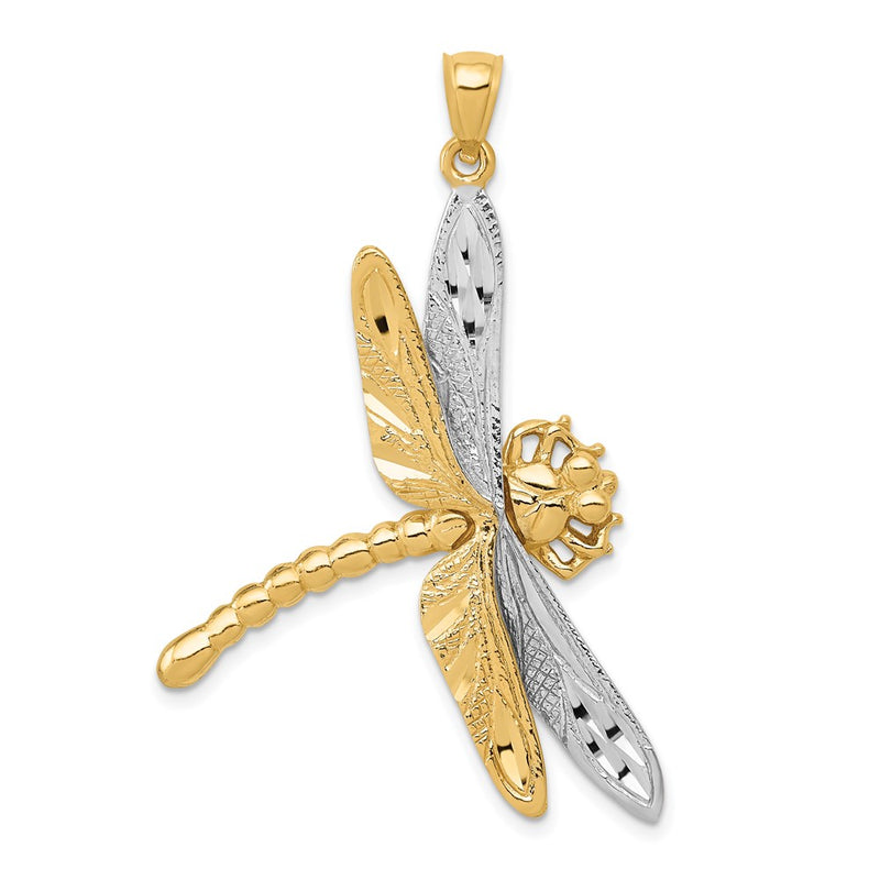 14k Yellow Gold with Rhodium Dragonfly Pendant