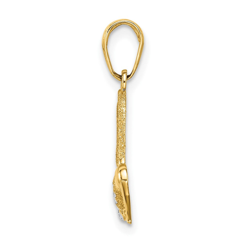 14k Yellow & Rhodium Gold w/Rhodium Diamond-cut Humming Bird Pendant