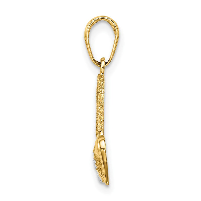 14k Yellow & Rhodium Gold w/Rhodium Diamond-cut Humming Bird Pendant