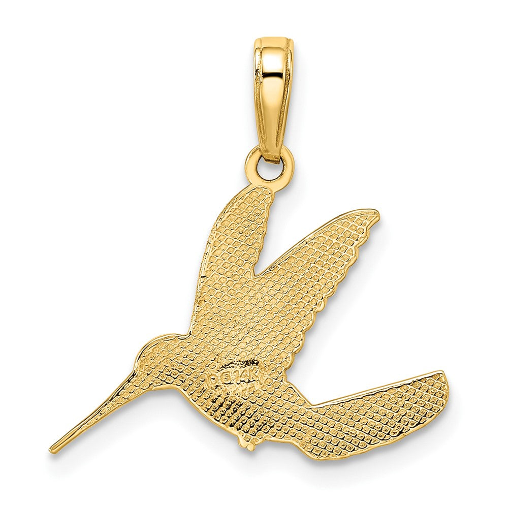 14k Yellow & Rhodium Gold w/Rhodium Diamond-cut Humming Bird Pendant