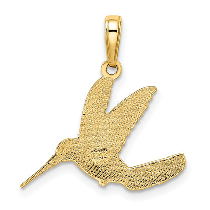 14k Yellow & Rhodium Gold w/Rhodium Diamond-cut Humming Bird Pendant
