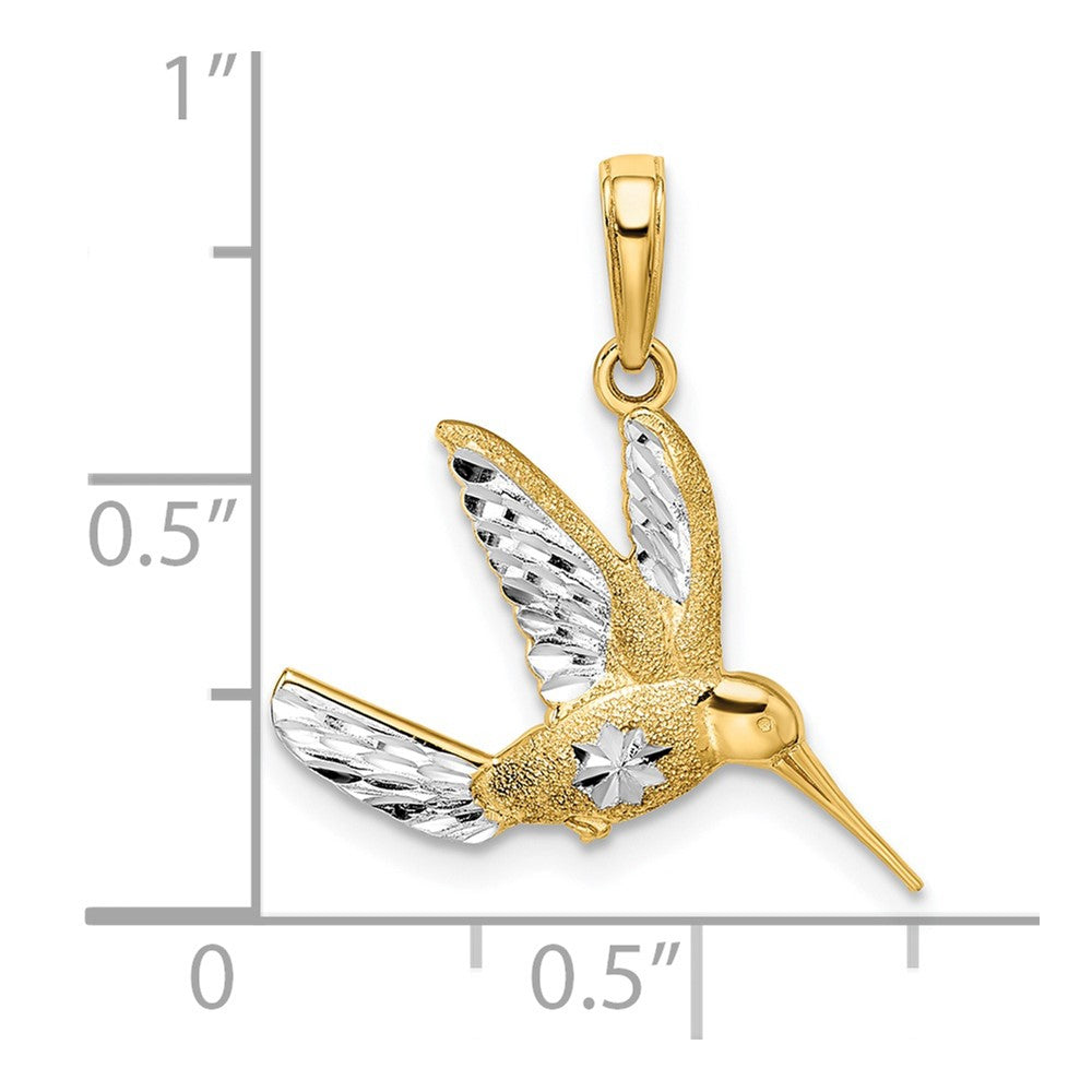 14k Yellow & Rhodium Gold w/Rhodium Diamond-cut Humming Bird Pendant
