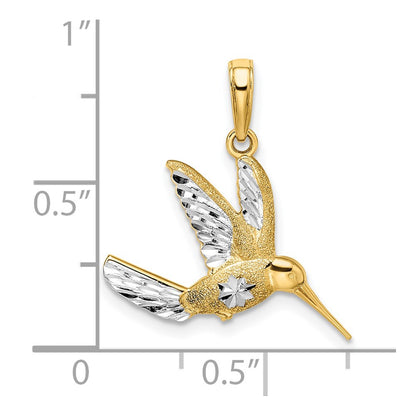 14k Yellow & Rhodium Gold w/Rhodium Diamond-cut Humming Bird Pendant