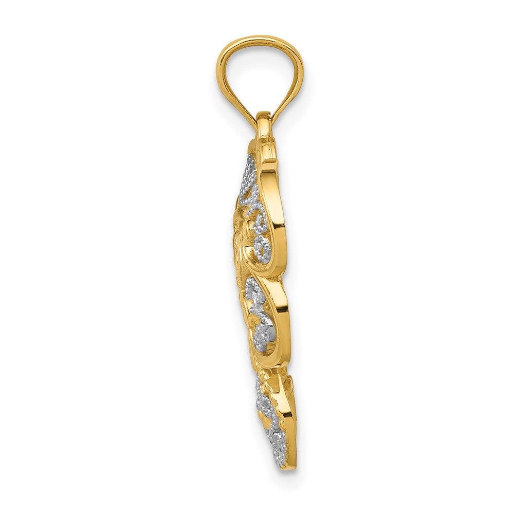 14k Yellow & Rhodium Gold with Rhodium Filigree Butterfly Pendant