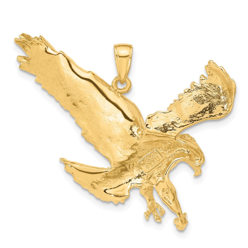 14k Yellow Gold Textured Eagle Landing Pendant