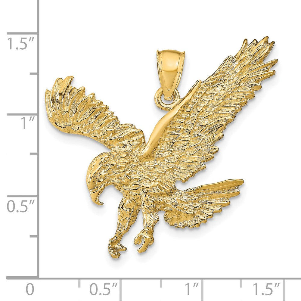 14k Yellow Gold Textured Eagle Landing Pendant