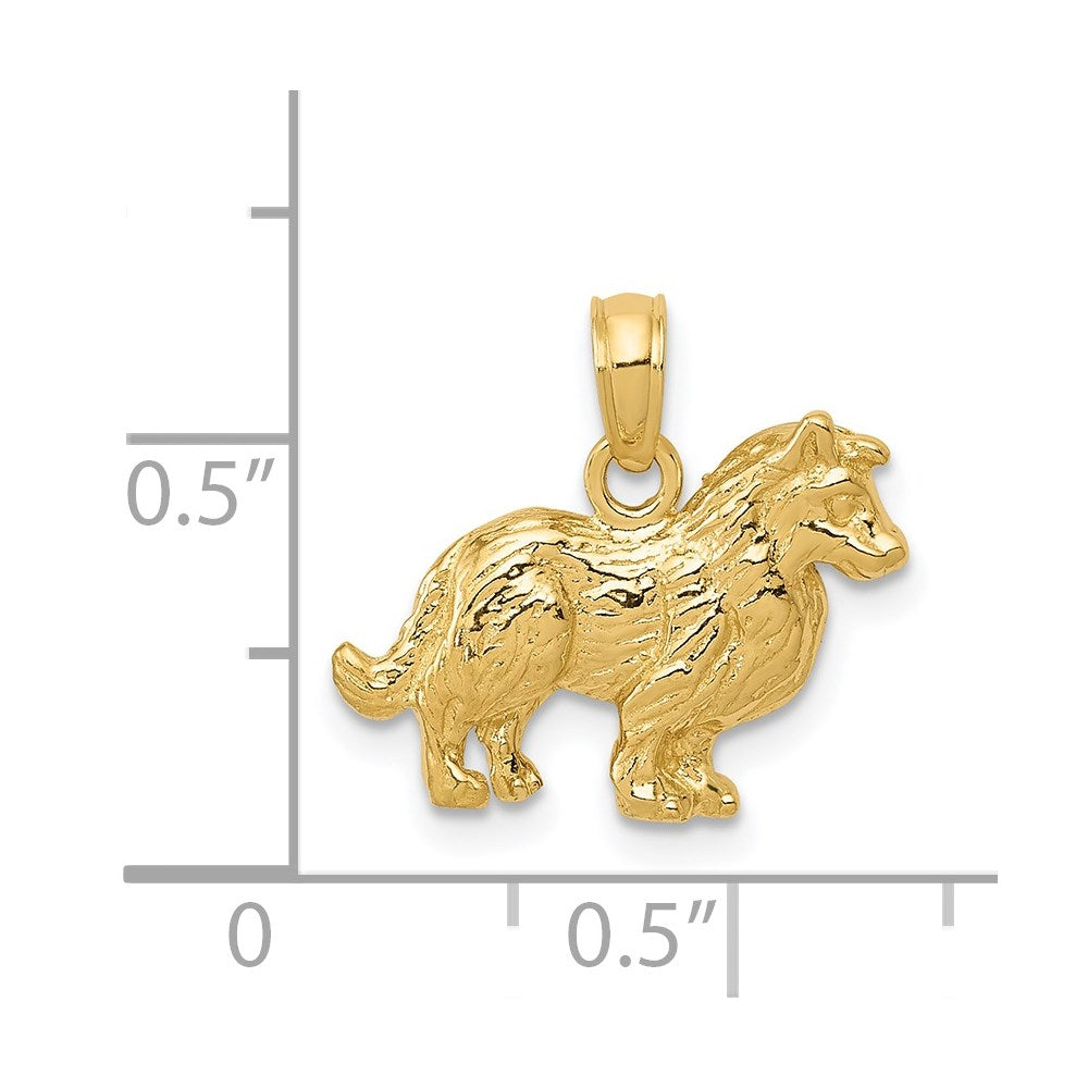 14k Yellow Gold Collie Dog Pendant