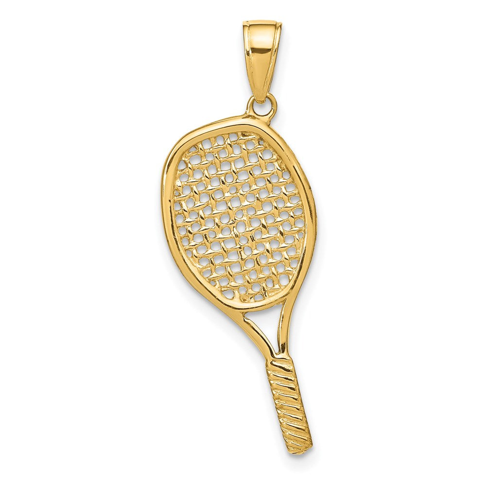 14k Yellow Gold Solid Polished 3-D Tennis Racquet Pendant