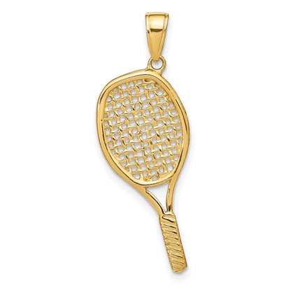 14k Yellow Gold Solid Polished 3-D Tennis Racquet Pendant