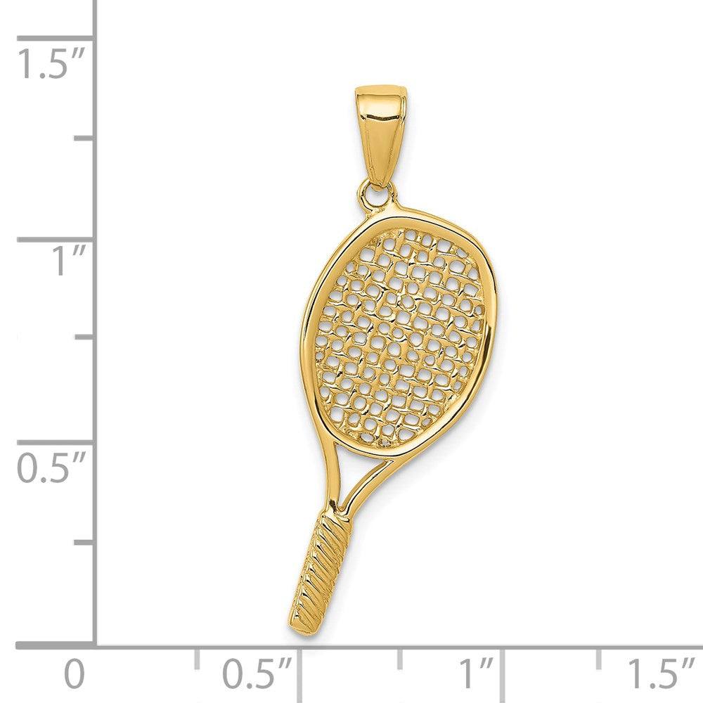 14k Yellow Gold Solid Polished 3-D Tennis Racquet Pendant