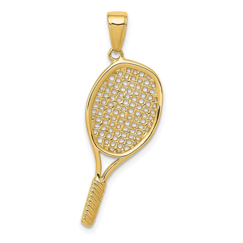 14k Yellow Gold Solid Polished 3-D Tennis Racquet Pendant