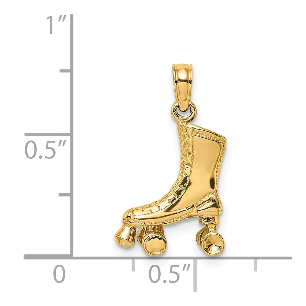 14k Yellow Gold 3-D Roller Skate Charm