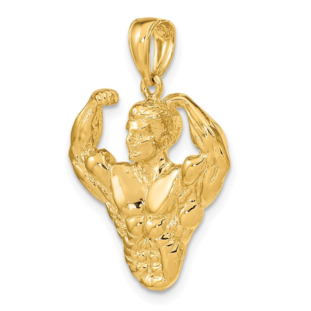 14k Yellow Gold 3-D Bodybuilder Waist Up Pendant