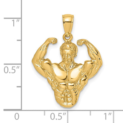 14k Yellow Gold 3-D Bodybuilder Waist Up Pendant