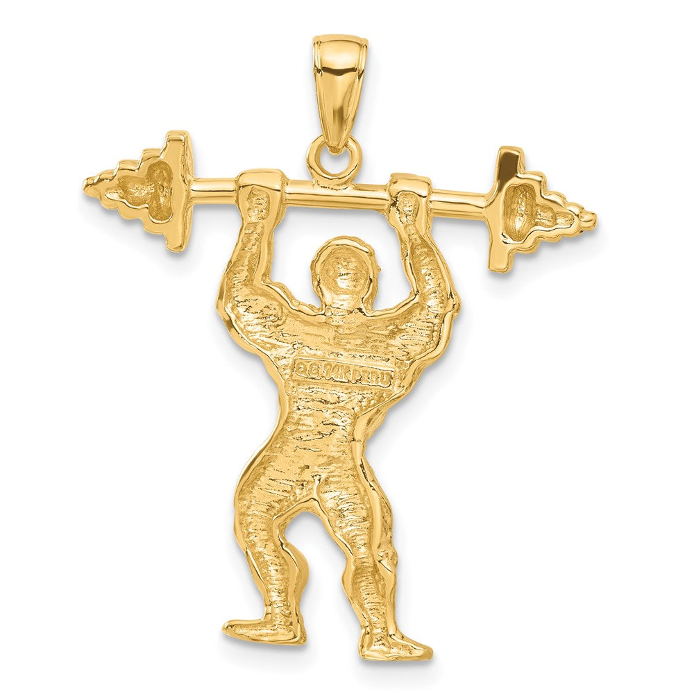 14k Yellow Gold Bodybuilder with Weights Pendant