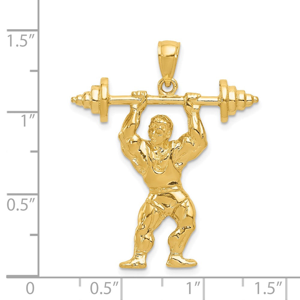 14k Yellow Gold Bodybuilder with Weights Pendant